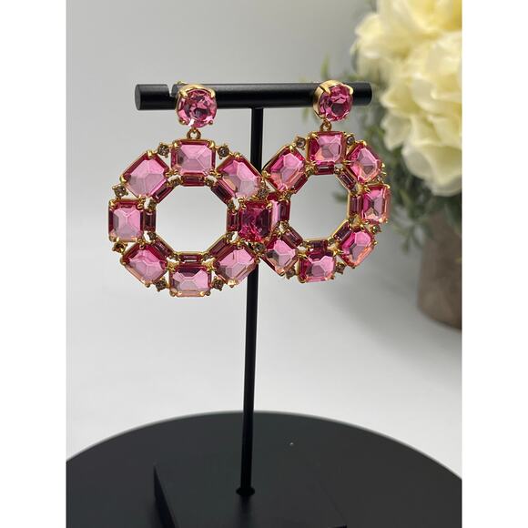 J. crew Faceted-crystal Regal Rose Pink hoop Door Knocker earrings - Picture 2 of 8
